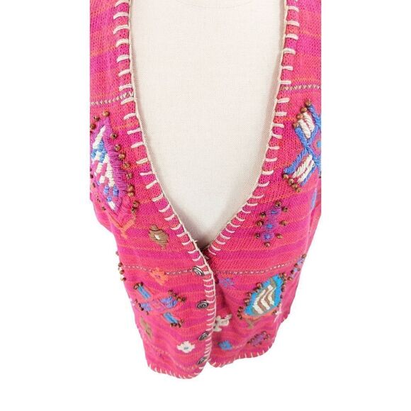 Sigrid Olsen Women Sleeveless Embroidered Beaded Knitted Vest Pink Size Large - Picture 5 of 10